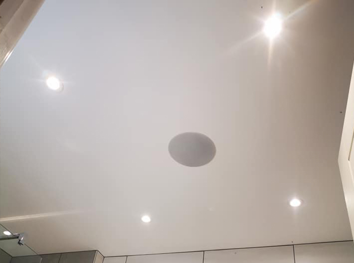Downlights and speaker. Invisiwire, Electrical contractors, Calne, Melksham